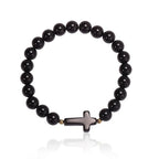 Healing Onyx Bracelet for Women Men Handmade Natural Gemstone Amethyst Crystal Bracelets Obsidian Cross Beaded Stone Jewelry - color: Black Agate