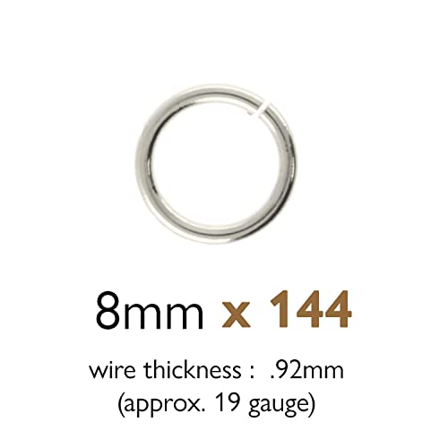The Beadsmith Open Jump Rings – 8mm, Silver Plated, 19-Gauge (0.92mm) Wire Thickness, 144 Pieces – Findings for Making Keychains, Charms, Chain Mail and Body Jewelry - color: Silver, size: 8mm - 18 Gauge