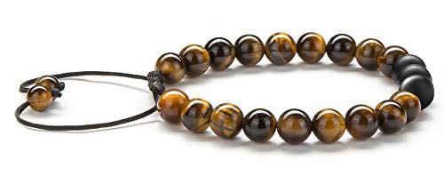 Hamoery Men Women 8mm Tiger Eye Stone Beads Bracelet Elastic Natural Stone Yoga Bracelet Bangle - color: Tiger Eye Matte-21018