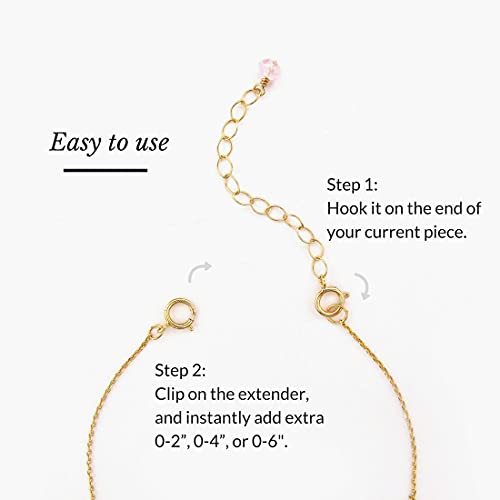 Necklace Bracelet Extender for Women Men - 14K Gold Filled or Solid 925 Sterling Silver Extension, Medium Size Jewelry Chain Durable Strong Removable 2" 4" or 6" Made in USA (Single Piece) - style: 14k Gold Filled / 4"