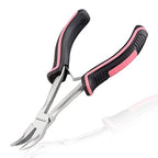 Long Reach Bent Nose Pliers with Serrated Jaw 6 Inches Mini Bent Long Nose Pliers Bent Chain-Nose Pliers Curved Long Nose Plier For Jewelry Making Working In Tight Spaces Pink Tool for Women - style: Bent Nose Plier