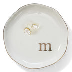 HOME SMILE Initials Ring Dish Jewery Tray with Personalized M-Monogrammed Engagement Wedding Gifts for Friends,Sister,Birthday Christmas Gifts for Women,Ceramic White - style: m