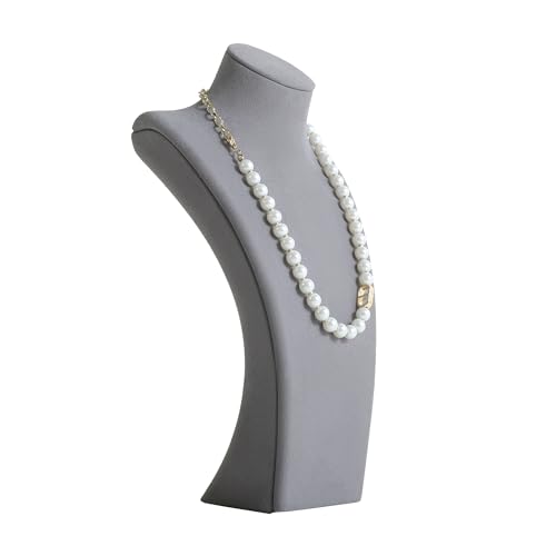 GemeShou Grey necklace storage organizer for sale, Velvet necklace holder stand, jewelry bust display stands, Jewelry Mannequin for Countertop, Showcase【Grey-Medium height 10.43 inch】 - color: Grey, size: Medium