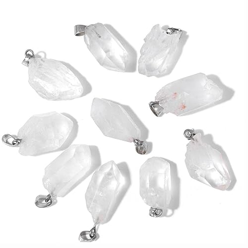 10pcs Irregular Raw Natural Clear Quartz Rock Stone Pendant Healing Crystal Chakra Gemstone Charm for Jewelry Making DIY Necklace Earrings Accessories Reiki - color: Clear Quartz