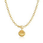 CHESKY 14K Gold Plated Chunky Necklace for Women, Trendy Paperclip Chain Necklace Thick Cross Heart Pendant Necklace Layered Herringbone Cuban Link Chain Toggle Necklaces Non Tarnish Jewelry - color: gold, style: shell