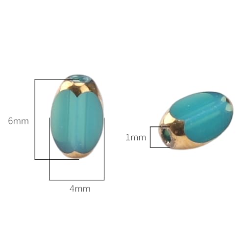 Glass Rice Beads Peacock Blue 4x6mm 50pcs Faceted Oval Golden Edge Crystal Loose Beads for DIY Craft Jewelry Making - color: Peacock Blue