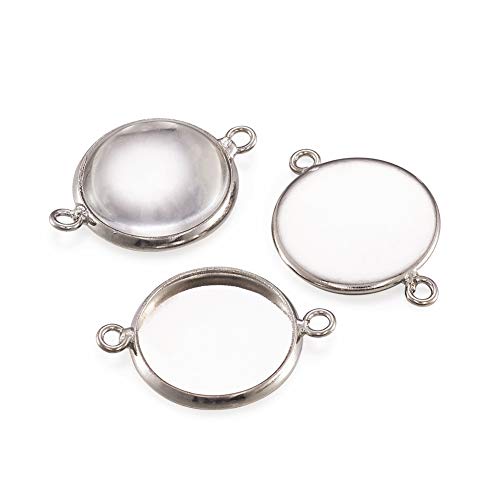 FASHEWELRY 10 Sets Brass Bezel Pendant Trays 14mm Dome Clear Glass Cabochon Blank Base Connector Cover for DIY Jewelry Making - color: 14mm-10 Sets