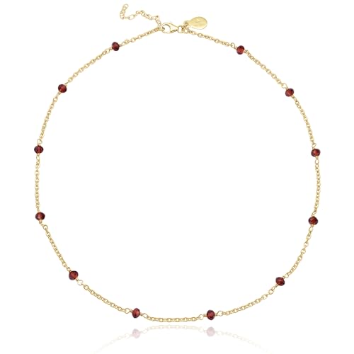 Dainty Gold Necklace for Women,Trendy 18k Gold Vermeil Sterling Silver Choker Necklace Thin Beaded Choker Necklaces Womens Simple Jewelry Gift for Valentines Day - color: January - Garnet
