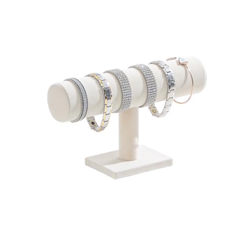 T-Bar Bracelet Holder, Bracelet Watch Display Stand For Store Show, Hair Tied Watch Jewelry Organizer Rack For Selling Show (Beige Velvet) - color: Beige Velvet