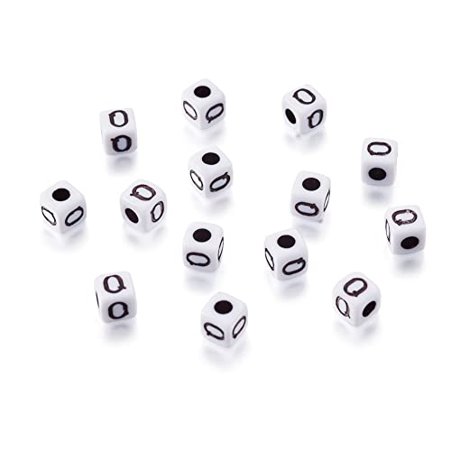 KISSITTY 240pcs Opaque Acrylic Letter Q Cube Beads Bulk White Plastic Initial Alphabet Square Loose Spacer Beads for Bracelet Necklace DIY Name Jewelry Making Supplies Hole: 1.8mm - color: Letter Q#White and Black