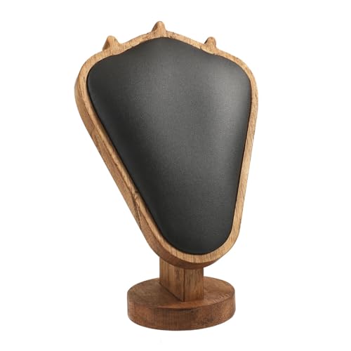 TANG SONG 8.27" Walnut Wooden Base Leather Soft Mat Necklace Display Stand Jewelry Organizer Holder (Walnut-Black) - color: Walnut - Black