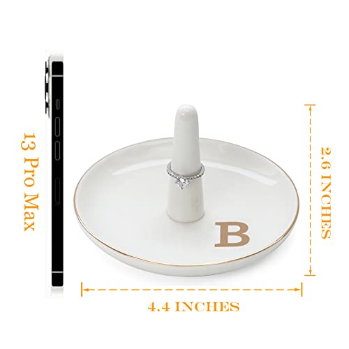 HOME SMILE Initials Ring Holder Jewery Tray with personalized B-Monogrammed Engagement Gifts for Friends,Birthday Mother's Day Christmas Gifts for Women,Ceramic White - style: B