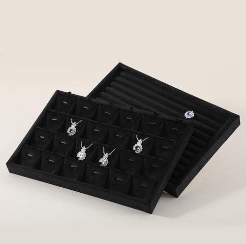 Stackable Jewelry Trays, Velvet Earring Box,Premium Necklace Box,Luxury Jewelry Display Case,Black Pendant Trays - color: Black, size: 24 Grid Pendant Tray