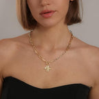 Bheop Chunky Cross Necklace for Women Trendy 14K Gold Silver Layered Statement Cross Pendant Charm Necklace Waterproof Paperclip Herringbone Snake Choker Chain Christian Jewelry Set Gift Non Tarnish - style: GD-Toggle Necklace(0.8 inch Pendant)