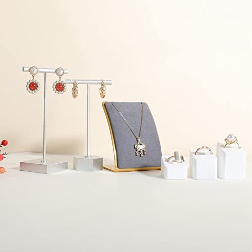 GemeShou Grey Necklace display stand, Velvet Jewelry necklace display holder for selling, small metal earring neck storage organizer, online jewelry photography props【Grey】 - color: grey