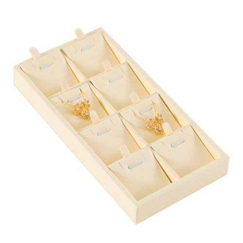Dark Blue Jewelry Display Tray Ring Necklace Earring Bangle Organizer Multifunctional Storage Case for Jewelry Showcase (Long 8 Grids Pendant Tray(beige)) - color: 26-Pendant Tray