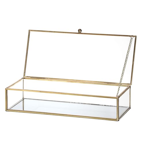 Hipiwe Glass Jewelry Box Gold Vintage Display Case Mirrored Decorative Box Vanity Glass Case Keepsake Boxes Organizer for Dresser Living Room Bathroom, 9x4x2 Inch - size: 9 x 4 x 2 Inch