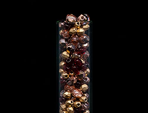 1.8 oz (50g, Approx. 1220 pcs) Mix of Faceted Fire Polished Pressed Czech Glass Beads, Sparkling Shiny Mix BCV - color: Mix 02 Red Gold, size: 50 g