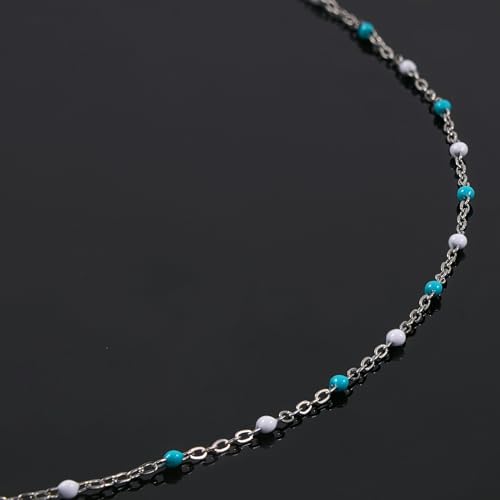 UMAOKANG 33 Feet Stainless Steel Chains for Jewelry Making Light Bule White Enamel Bead Necklace Bracelet DIY Chain Roll - color: Light Blue White-Silver