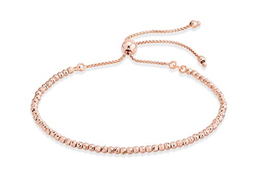 Miabella 925 Sterling Silver or 18K Gold Plated Diamond-Cut Adjustable Bolo 2.5mm Bead Ball Bracelet for Women, Made in Italy - color: rose-gold-plated-silver