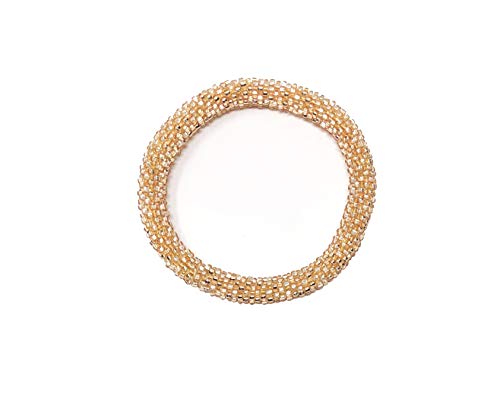 Wigspedia Crochet Glass Seed Bead Nepal Boho Bracelet - Single Piece Solid - color: Champagne