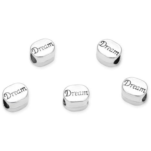 40pcs I Have Dreams Large Hole Loose Beads (4.5mm Hole) Antique Silver Metal Spacer for DIY Craft Jewelry Making MEC-C4 - size: Dream Bead