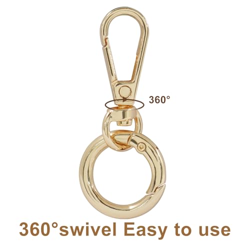 2 Pcs 5-Split Swivel Snap Hooks with Key Rings, Opening Metal Swivel Lobster Claw Clasps for Key Chain Clip, Lanyard, DIY Crafts, Jewelry Making, Bags and Accessories(Gold) - color: Gold