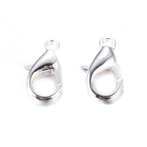 HDSupplies 100 Pieces - Lobster Clasps - Bright Silver Tone - 12x6mm w/ 1.2mm Hole - color: Bright Silver Tone, size: 12x6mm