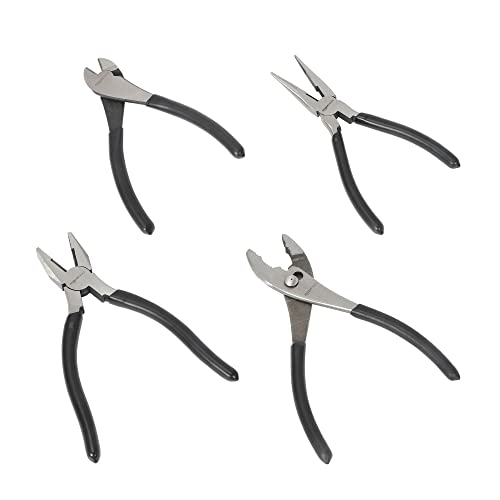 Amazon Basics Pliers Set, Hand Tools for Precision, Cutting Wire Cutter with Needle Nose and Diagonal, Quality Tool Set for Home Maintenance, Set of 4, Black and Silver