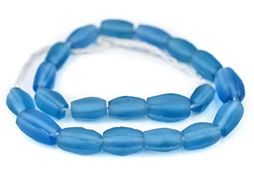The Bead Chest Light Blue Faceted Cylinder Java Recycled Glass Beads (20x12mm) - color: Light Blue