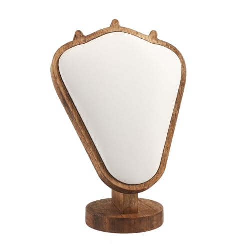 TANG SONG 8.27" Walnut Wooden Base Leather Soft Mat Necklace Display Stand Jewelry Organizer Holder (Walnut-White) - color: Walnut - White