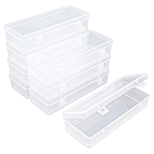 8 Pack Rectangular Clear Plastic Storage Containers Box with Hinged Lid for Beads and Other Small Craft Items (6.89 x 2.56 x 1.38 inch) - size: 6.89 x 2.56 x 1.38 inch