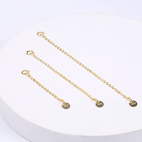 14K Gold Necklace Extenders 925 Sterling Silver Necklace Bracelet Ankle Extender Chain Extensions for Jewelry Making（2 3 4 inch） - style: 14K Gold-Round Tag