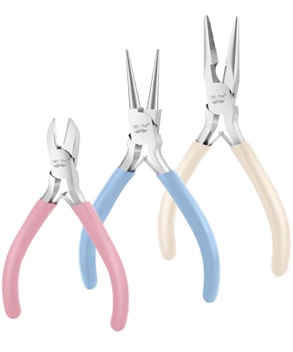 Mr. Pen- Pliers for Jewelry Making, 3 Pack, Chain Nose, Round Nose Pliers Set and Wire Cutter for Beading, Wire Wrapping, Jump Rings, Jewelry Repair, Crafting, DIY - color: Pastel