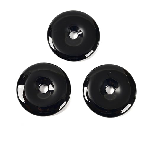 JM Design Black Onyx Donut Circle Pendant Size 40mm Sold Per Piece for Jewelry Making, Arts and Craft