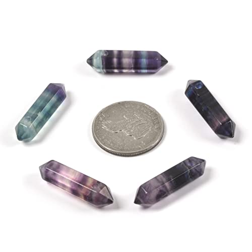 Rainbow Fluorite 32mm Natural Gemstone Hexagonal Wand Jewelry Making Crystal Pointed Chakra Reiki Healing Beads 2mm Hole Drilled(Pack of 10) - color: Rainbow Fluorite
