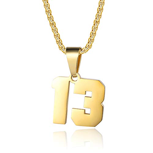 Number Necklaces Personalized Necklaces 18K Gold Plated Initial Number Pendant Stainless Steel Chain Sports Necklaces for Men Women - color: Gold, style: 13