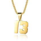 Number Necklaces Personalized Necklaces 18K Gold Plated Initial Number Pendant Stainless Steel Chain Sports Necklaces for Men Women - color: Gold, style: 13