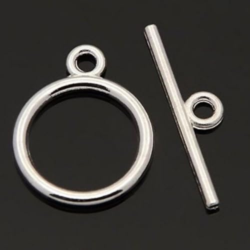 10 Sets Elegant Round Toggle Clasp T-Bar Closure 14mm (0.55 Inch) Sterling Silver Plated Brass for DIY Craft Jewelry Making CF181-1 - color: Silver (simple design), size: 14mm/simple - 10 Sets