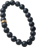 Forge & Foundry Men’s Matte Black Solid Onyx Beaded Bracelet | 10mm, 8mm, 6mm Bead Size Options | Signature Stainless Steel Engraved Bead | Andalus - color: 8mm Gold, size: Large
