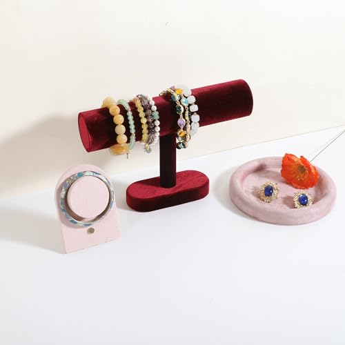 Bracelet T Bar Display for Selling, Wahtch Stand Jewelry Display, Velvet Bangle Holder Organizer【Red】 - color: Red