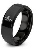 Chain Tool Ring - Gift for Cyclist - 8mm - Band - Gunmetal Black Silver - Personalized Custom Engraving - Men Women - Anniversary Engagement Wedding - Tungsten Carbide - Flat Dome Bevel - color: 14 - Black Tungsten