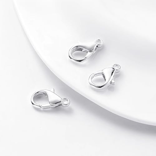 200 PCS Silver Lobster Claw Clasps, Small Alloy Lobster Clasps with Metal Storage Box Lobster Clips for DIY Keychains Bracelets Necklaces Crafts Jewelry Making (12×7mm, Silver) - color: Silver