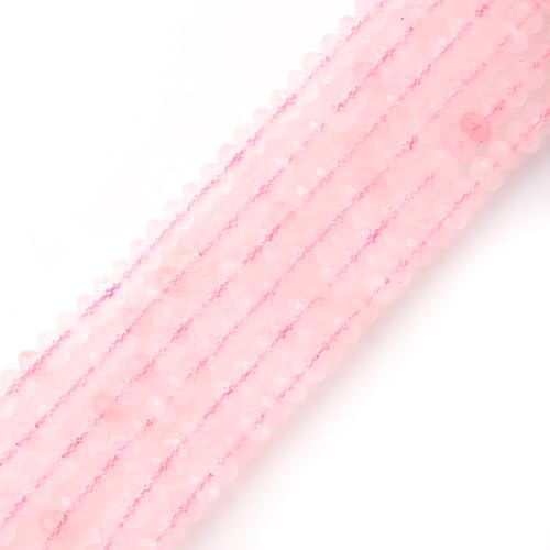Faceted 4x6mm Natural Rose Quartz Stone Rondelle Spacer Gemstone Beads Loose Semi Gemstone Beads for Jewelry Making - color: Rose Quartz