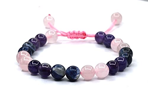 Amazing Gemstone Bracelet for Anxiety and Stress Manifestation - Rose Quartz Sodalite Amethyst Bracelet Set for Men Women Healing Calming Anxiety Stress Relief Gifts Pulseras Para Hombres Mujer - color: Anxiety
