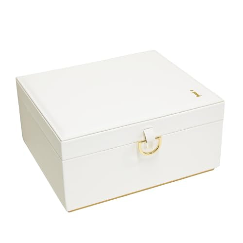 COLLECTIVE HOME - Monogram Jewelry Box with Mirror, Custom Gold Letter Engraving, Elegant Jewelry Organizer with Removable Tray, Ideal Gift for Mother’s Day, Girlfriend, Birthday (i) - color: i