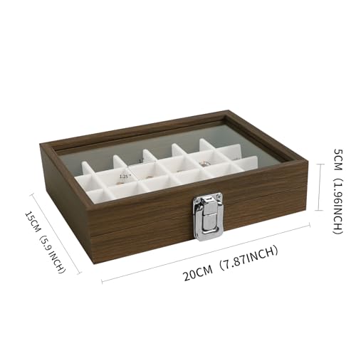 Wudygirl Wood Jewelry Organizer Small Jewelry Box Jewelry Tray with Lid Earring Organizer for Women Velvet Ring Holder Jewelry Storage Display for Drawer Earring Case 24 Grid (Beige) - style: Wood Beige 24 Grid