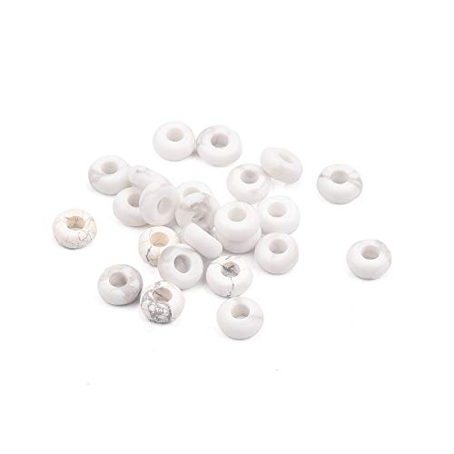 BEADIA Natural White Howlite Rondelle Stone with Large Hole (4mm) Loose Semi Gemstone Beads for Jewelry Making 10mmx4mm 24pcs - color: White Howlite, size: 10mm x 4mm