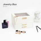Jewelry Organizer Box with Glass Lid, Women Jewelry Box White Jewelry Case 3-Layer with 2 Drawers, Jewelry Organizer Jewelry Box, Glass Lid White - color: A Glass Lid White
