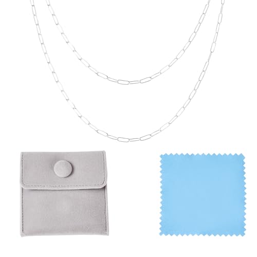 3.28 Feet Sterling Silver Paperclip Chain Paperclip Link Necklace Oval Cable Chain with Velvet Polishing Cloth Permanent Bracelet Kit 8.5x3mm for Women Men Necklace Jewelry Making - color: Silver